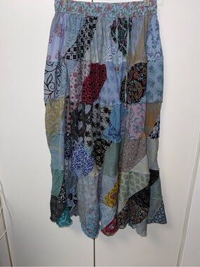 Women’s cotton Patchwork Tiered Maxi Skirt Mixed Pastels pull on vini